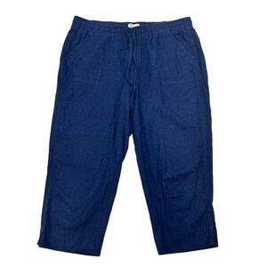 Land n Sea Womens Cropped Drawstring Pants Navy Linen Blend Size XL Pockets